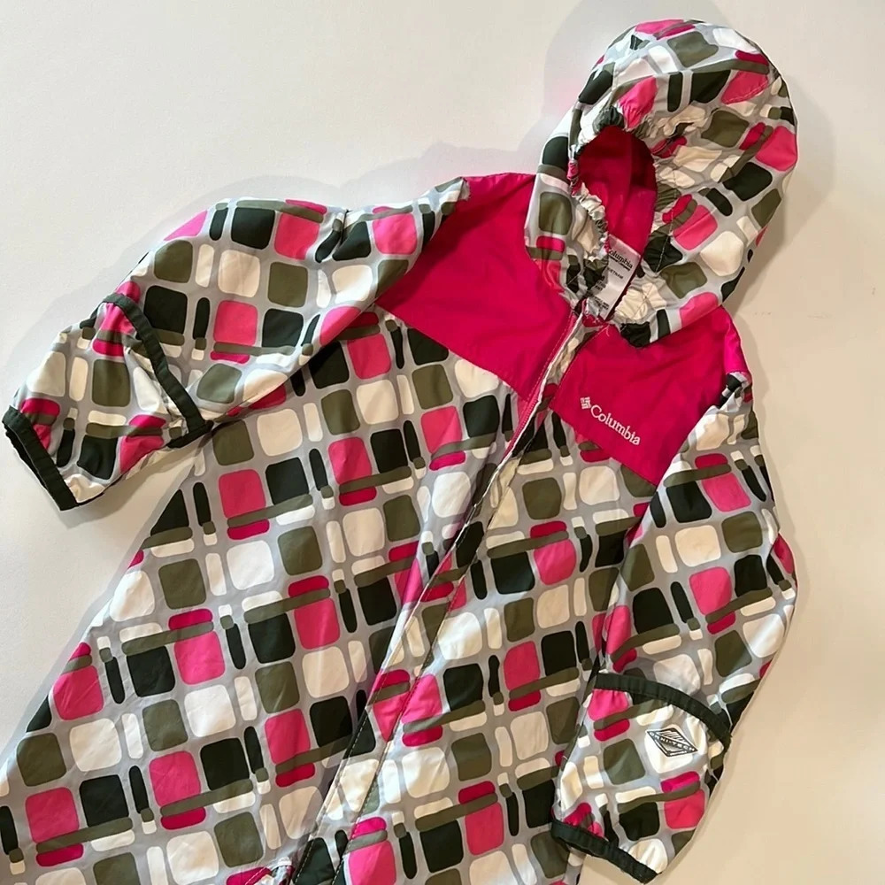 Columbia - 18 month, pink/green checkered hooded 1 piece‎ jacket